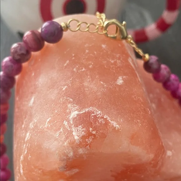 Studio Barse Purple and Coral Beaded Necklace with Marbled Pendant - Picture 2 of 7